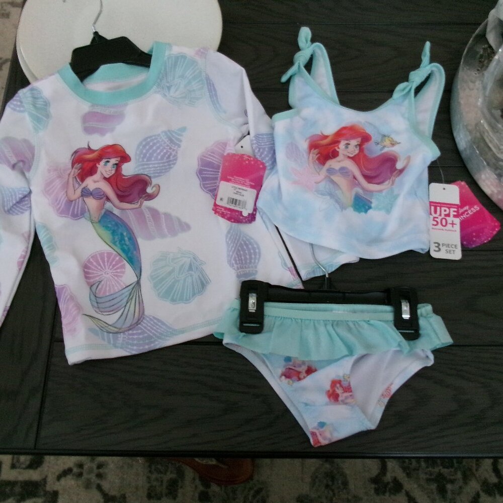 NEW The Little Mermaid Ariel Swimsuit Girls 3-Piece Set Disney Princess 2T SHRT
